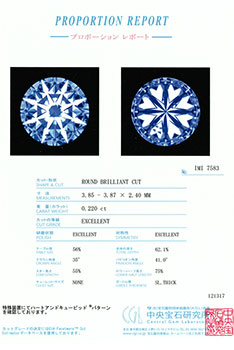 0.220ctダイヤモンド ルース G/SI1/3EX H&C