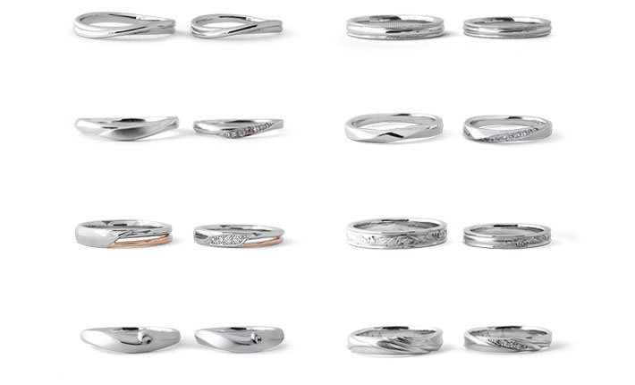 セミオーダー、フルオーダーメイドが可能な結婚指輪から既存のデザインからも選べます。