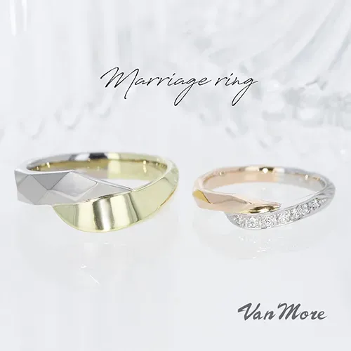 プラチナベースにグリーン＆ピンクゴールド