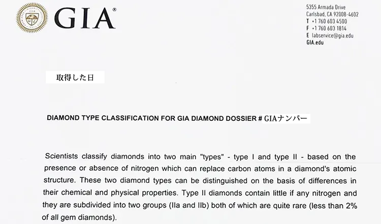GIAタイプ証明書ダイヤモンド