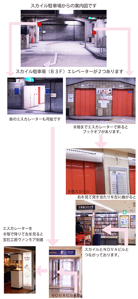 スカイル駐車場からの行き方 宝石工房ヴァンモア 店舗 スカイル駐車場からの行き方 宝石工房ヴァンモア 店舗