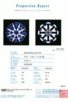 0.221ctダイヤモンド ルース D/SI1/3EX H&C